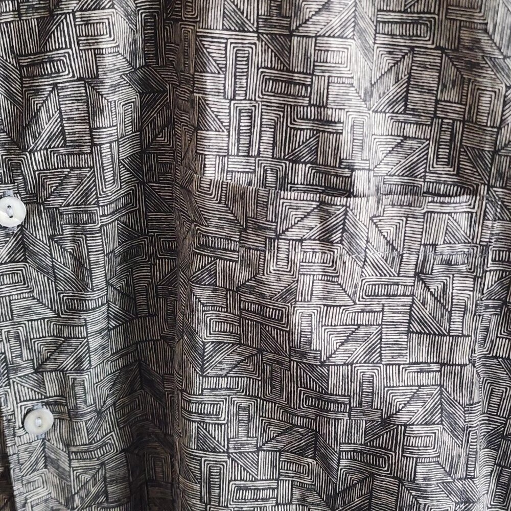 Tori Richard Shirt Mens Medium Gray Geometric Button Up Cotton Lawn Resort Aloha - Picture 2 of 10
